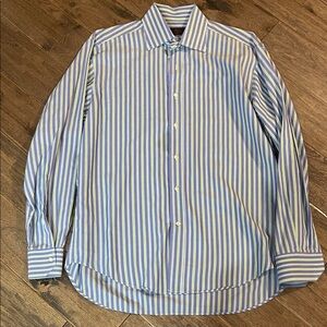Etro Men's Striped Dress Shirt in Blue and White